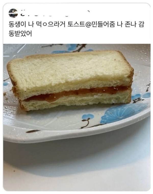 동생이 만들어준 토스트 보고 감동받을뻔 ㄷㄷ