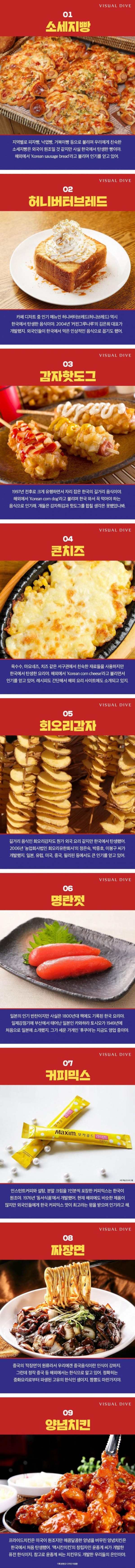 한국에서 만들어진 음식들